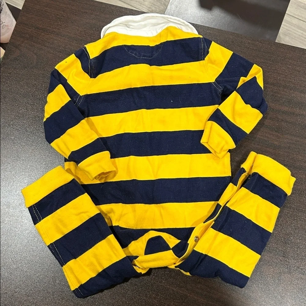 Ralph Lauren Rugby One Piece Yellow Navy Striped Polo 12M